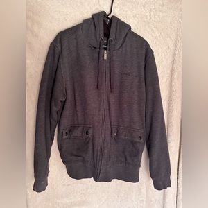 Blue/Gray zip up hoodie. Lined inside with warm sherpa material.